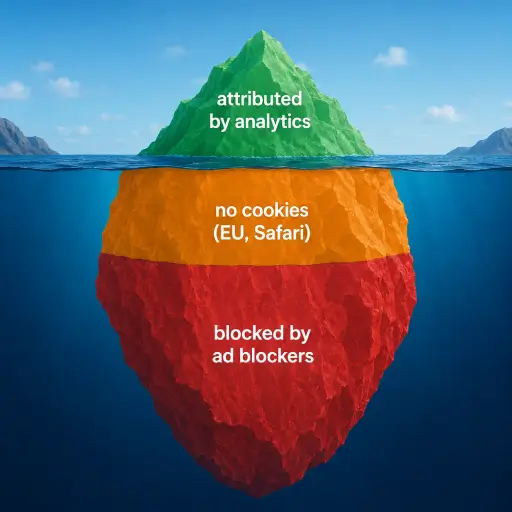 Iceberg diagram showing revenue missed by typical analytics